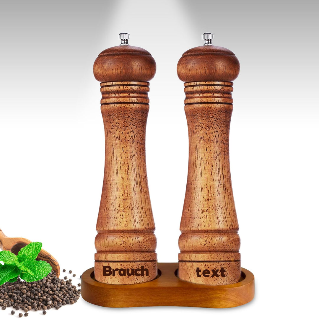 Personalisierte Salz und Pfeffermühle Holz Set Angefertigt Manuelle Salzmühle mit Text Name Holz Müh