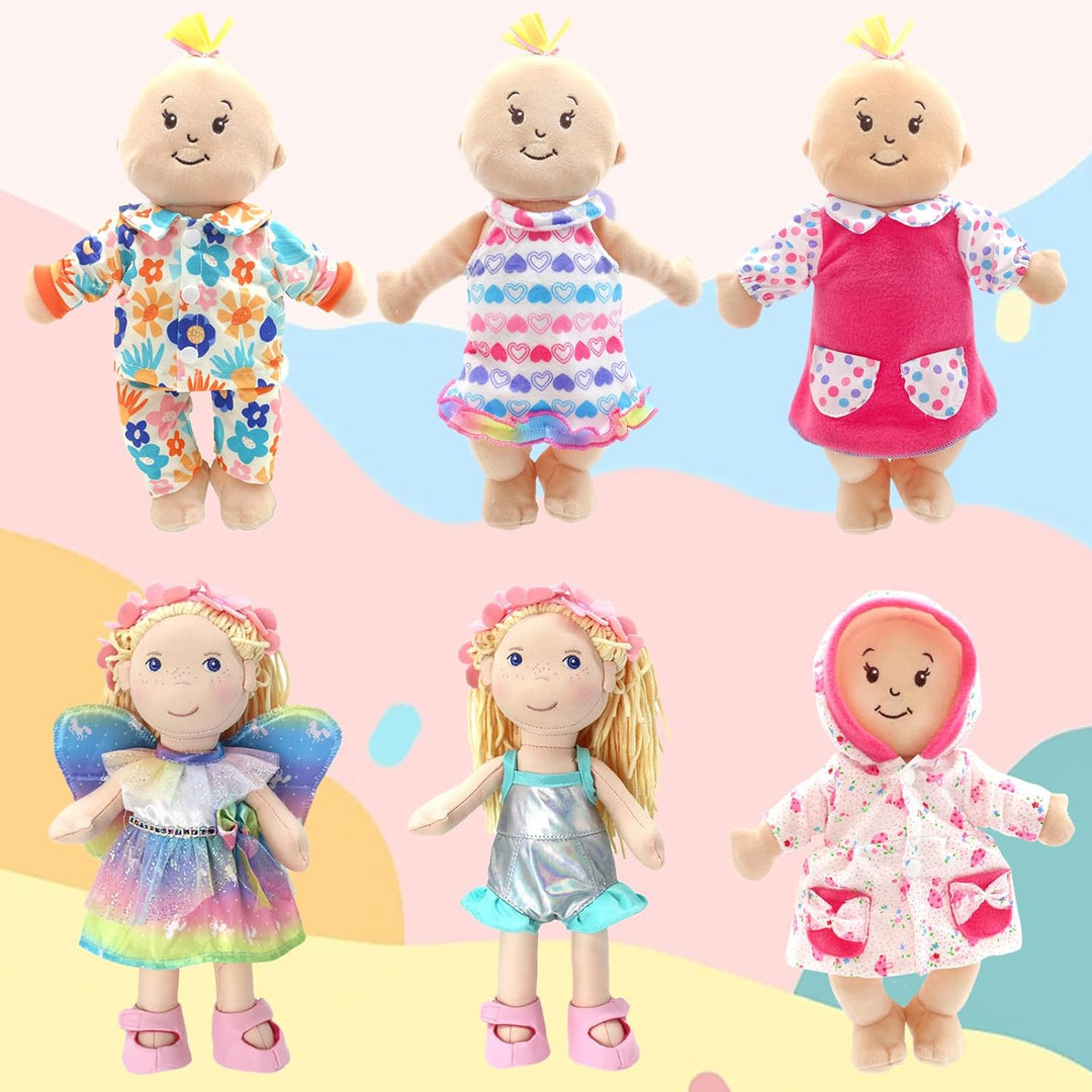 6 Sets Puppenkleidung, 30-35cm Puppenkleider Babypuppe Spielzeit Outfits mit 6 Aufhänger, 12-14 Zoll