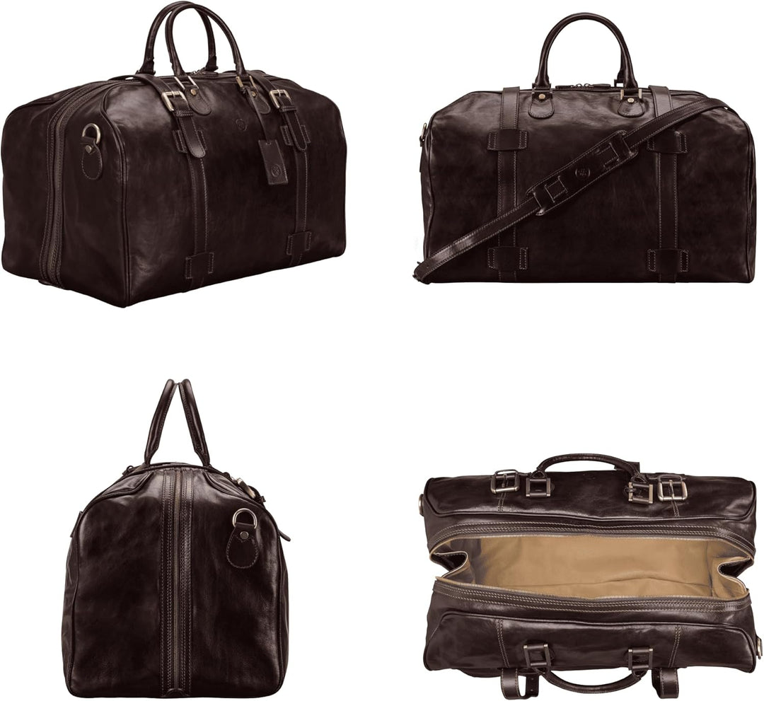 Maxwell-Scott Hochwertige Grosse Leder Reisetasche FleroL in Dunkelbraun, Dunkelbraun