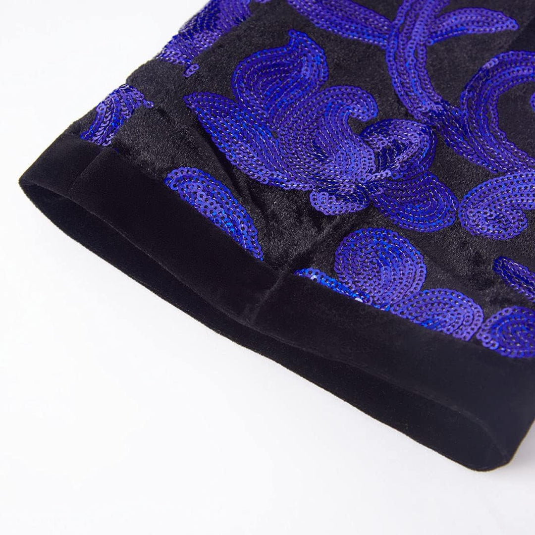 CARFFIV Herrenmode, Blumenmuster, glänzende Pailletten, Samt-Hose XS Royal Blue, XS Royal Blue
