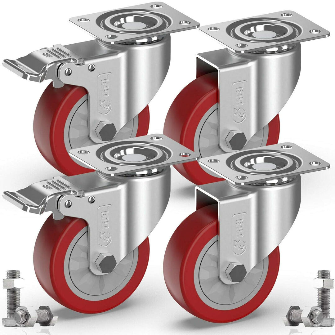 GBL Möbelrollen Schwerlast mit 2 Bremsen + Schrauben - 100mm 600KG - 4 Lenkrollen mit Möbel Bremse -