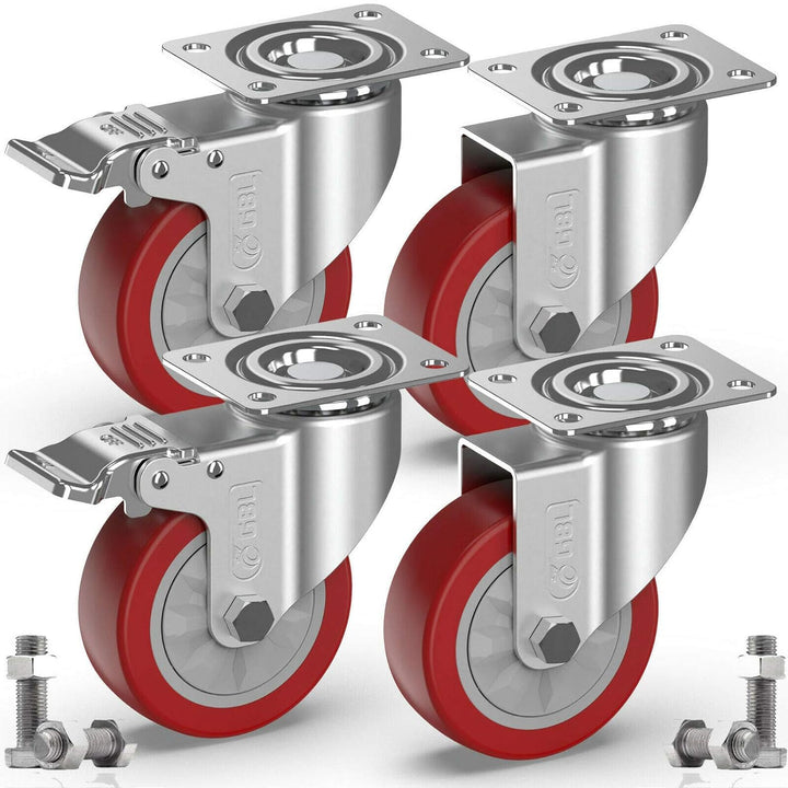 GBL Möbelrollen Schwerlast mit 2 Bremsen + Schrauben - 100mm 600KG - 4 Lenkrollen mit Möbel Bremse -
