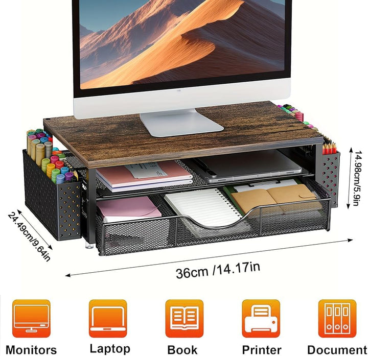 FARYODI Schreibtisch-Monitorhalterung mit 2 Stück Stifthaltern Schublade, Schreibtisch-Organizer, Mo