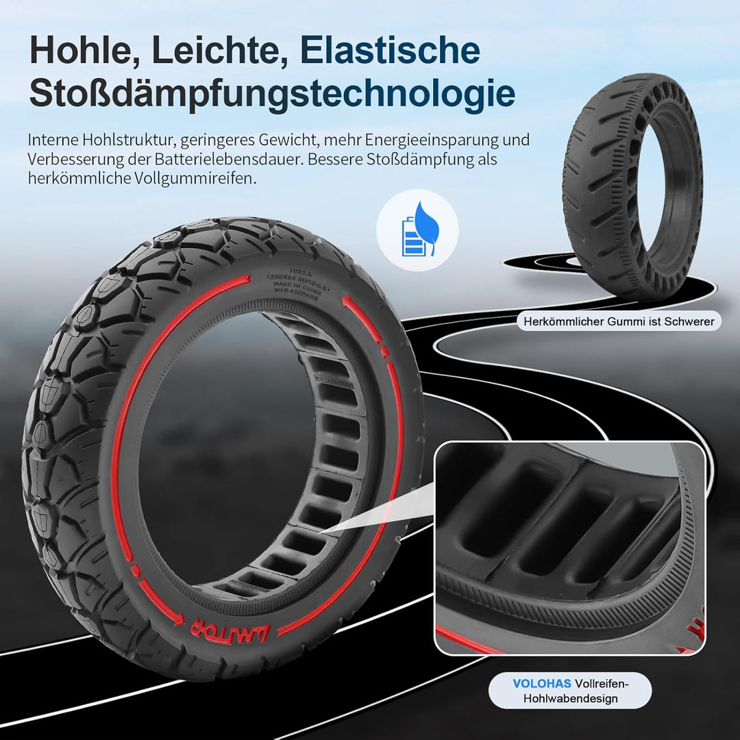 10X2,5(250x64 60/70-6,5) Vollgummireifen 10 Zoll Solide Reifen für Ninebot Max G30/Max G30D/Max G30D