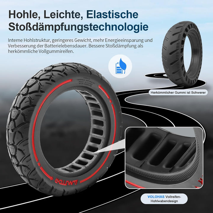 10X2,5(250x64 60/70-6,5) Vollgummireifen 10 Zoll Solide Reifen für Ninebot Max G30/Max G30D/Max G30D