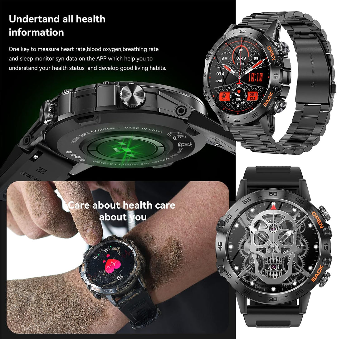 ZPIMY Smartwatch Herren mit Telefonfunktion, 1,39” AMOLED 5ATM Fitnessuhr mit Schlafmonitor, Schritt