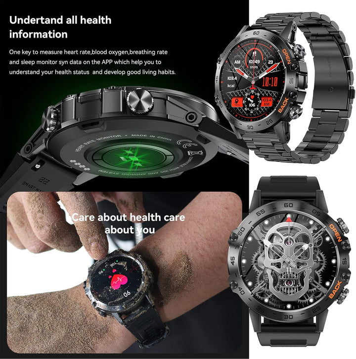 ZPIMY Smartwatch Herren mit Telefonfunktion, 1,39” AMOLED 5ATM Fitnessuhr mit Schlafmonitor, Schritt