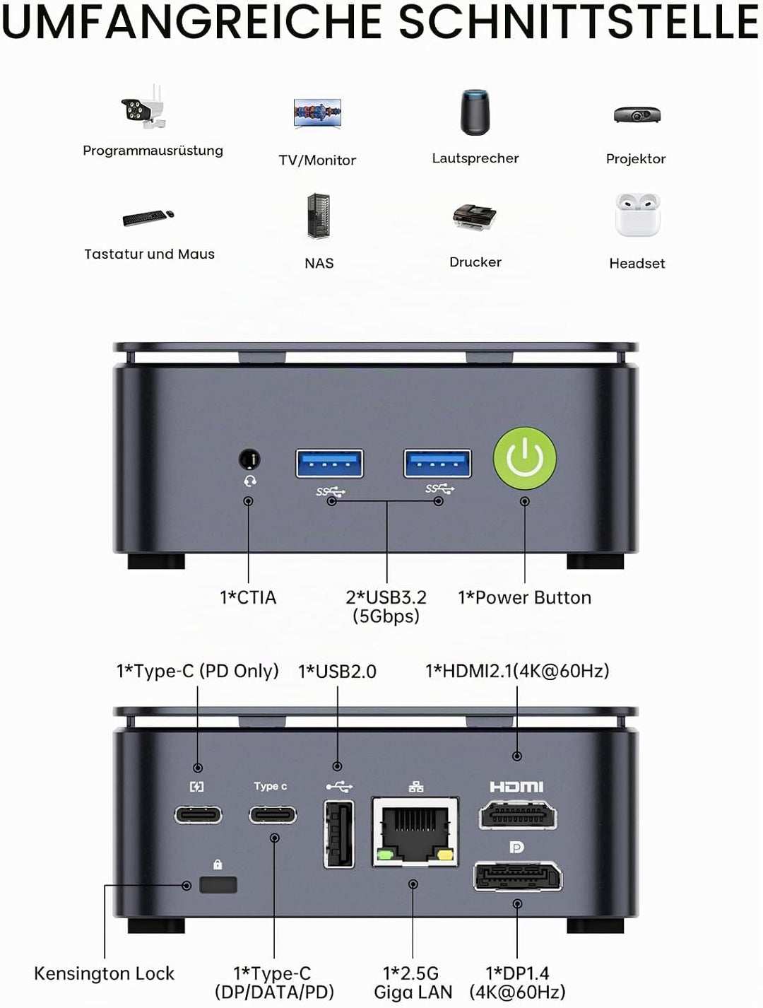 GMKtec Mini-PC N97, G5 Micro-Desktop-Computer, Intel Alder Lake N97 der 12. Generation (bis zu 3,60