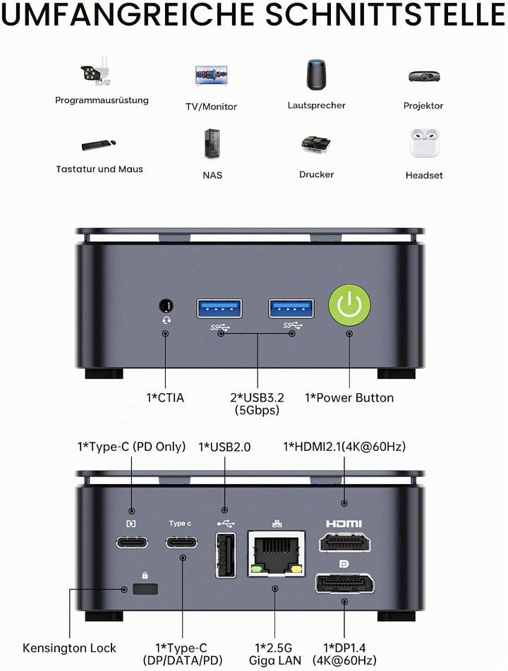 GMKtec Mini-PC-Computer, G10 Ryzen 5 3500U (übertrifft N150/N97), 16GB RAM, 1TB SSD, 2,5-GbE-NIC-LAN