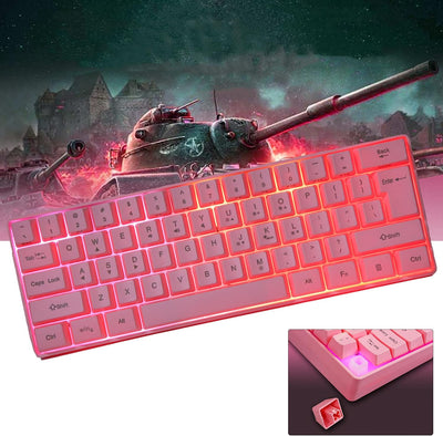 ASHATA Rosa Gaming Mechanische Tastatur, 61 Tasten RGB Hintergrundbeleuchtung Computer USB Gaming Ta