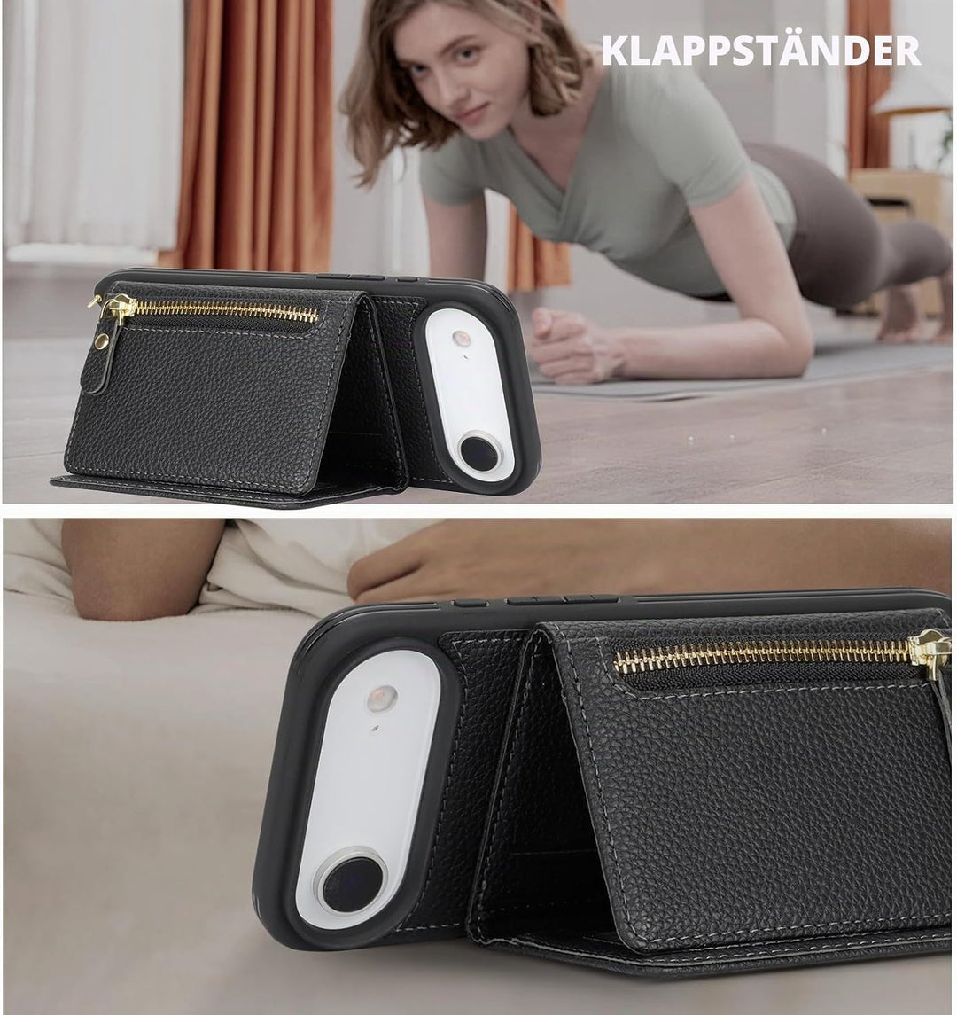 ELTEKER Handyhülle für iPhone Air Hülle mit Band, Kartenfach Reissverschluss Geldbörse, Handy-Umhäng