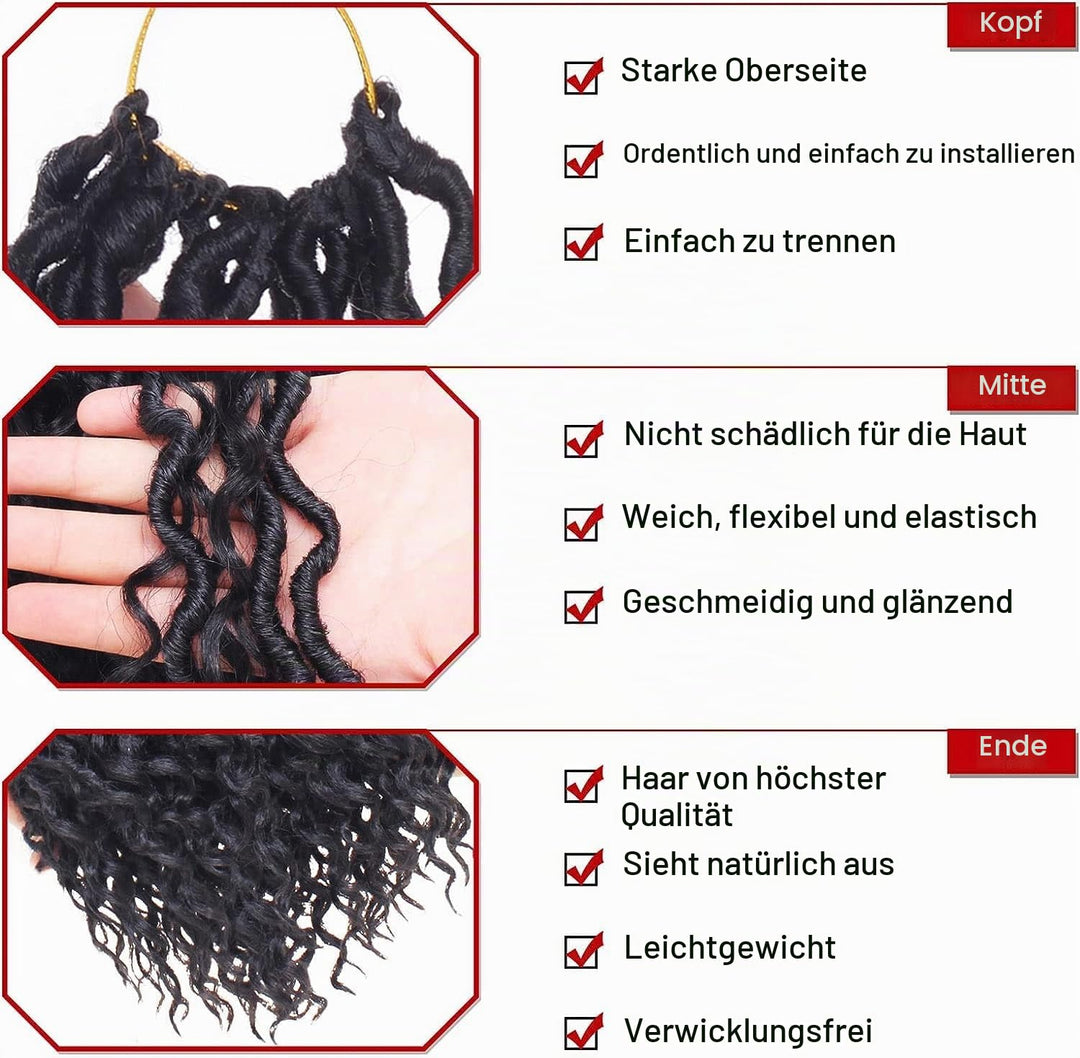 Xtrend 10 Inch 8 Packs Black River Goddess Faux Locs Crochet Hair Wavy With Curly Ends 14Strands/Pac