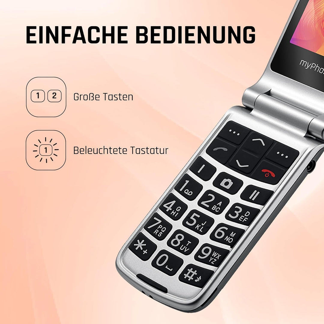 MP myPhone myPhoneRumba 2 Schwarz 2.4” Farbdisplay Klapphandy ohne Vertrag mit Grossen Tasten und Ka
