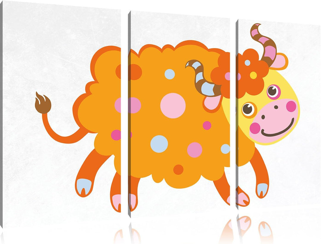 Pixxprint Niedliches Schaf mit Hörnern als Leinwandbild | Grösse: 3 Teilig (120x80) | Wandbild| Kuns