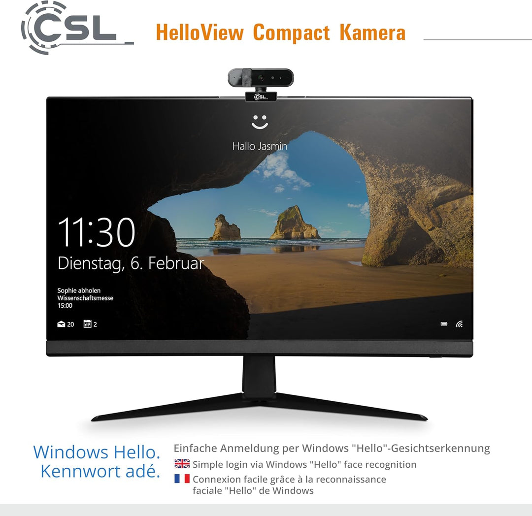 Windows Hello Kamera - CSL HelloView Compact RGB-Webcam, Infrarot-Tiefenkamera, 1920x1080@30Hz, inte