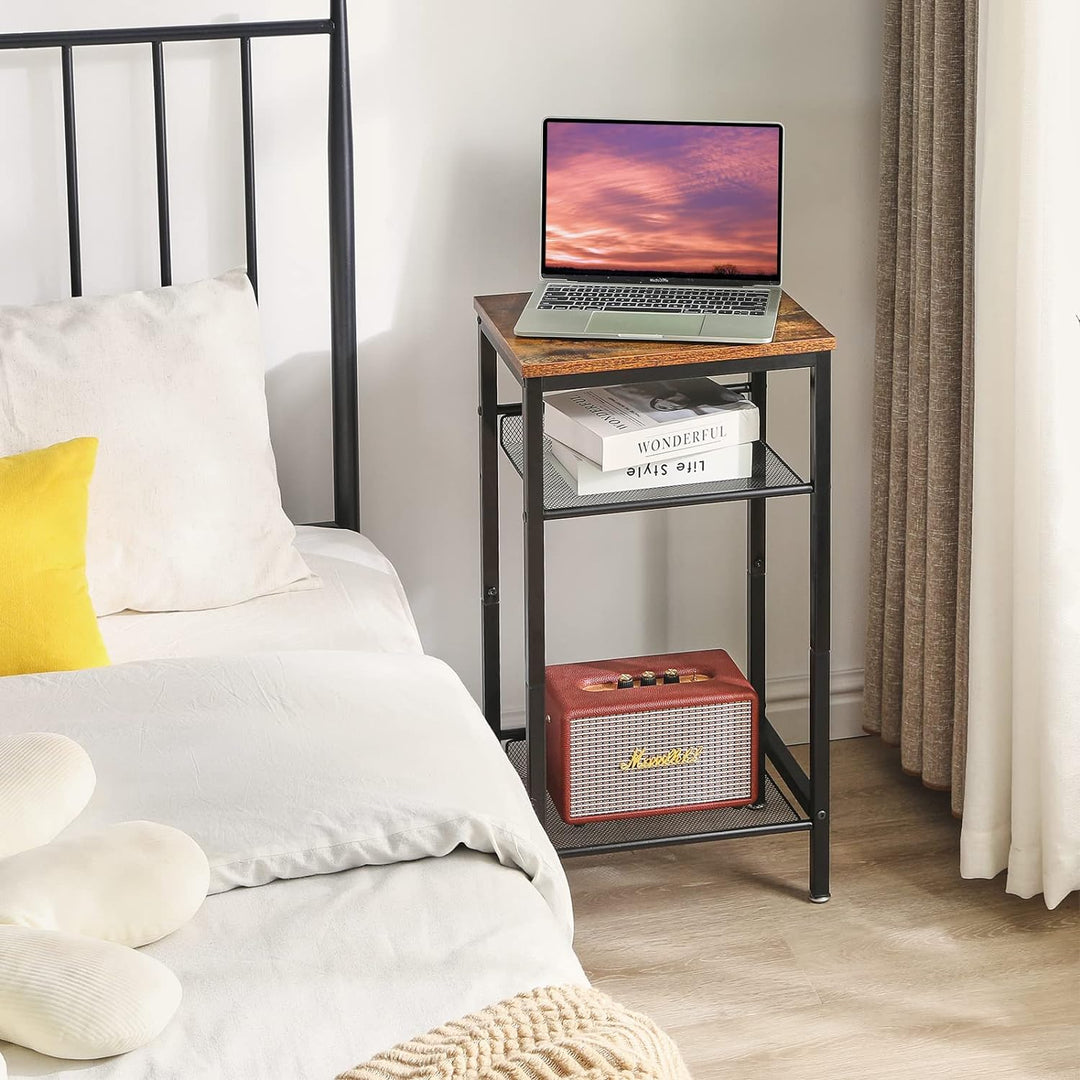 YMYNY 2er Set Beistelltische, Nachttisch mit Regalen, Telefontisch, Industriestil, Mesh verstellbar,