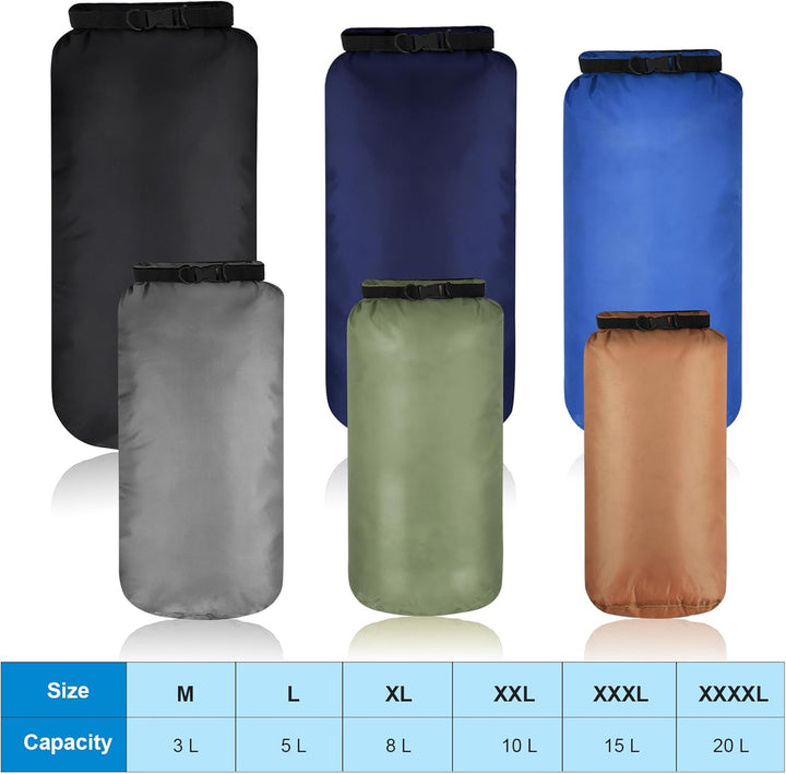 6 Stück wasserdichte Trockenbeutel Set Trockensack Leicht Luftdicht Packsack Set 20 L 15 L 10 L 8 L