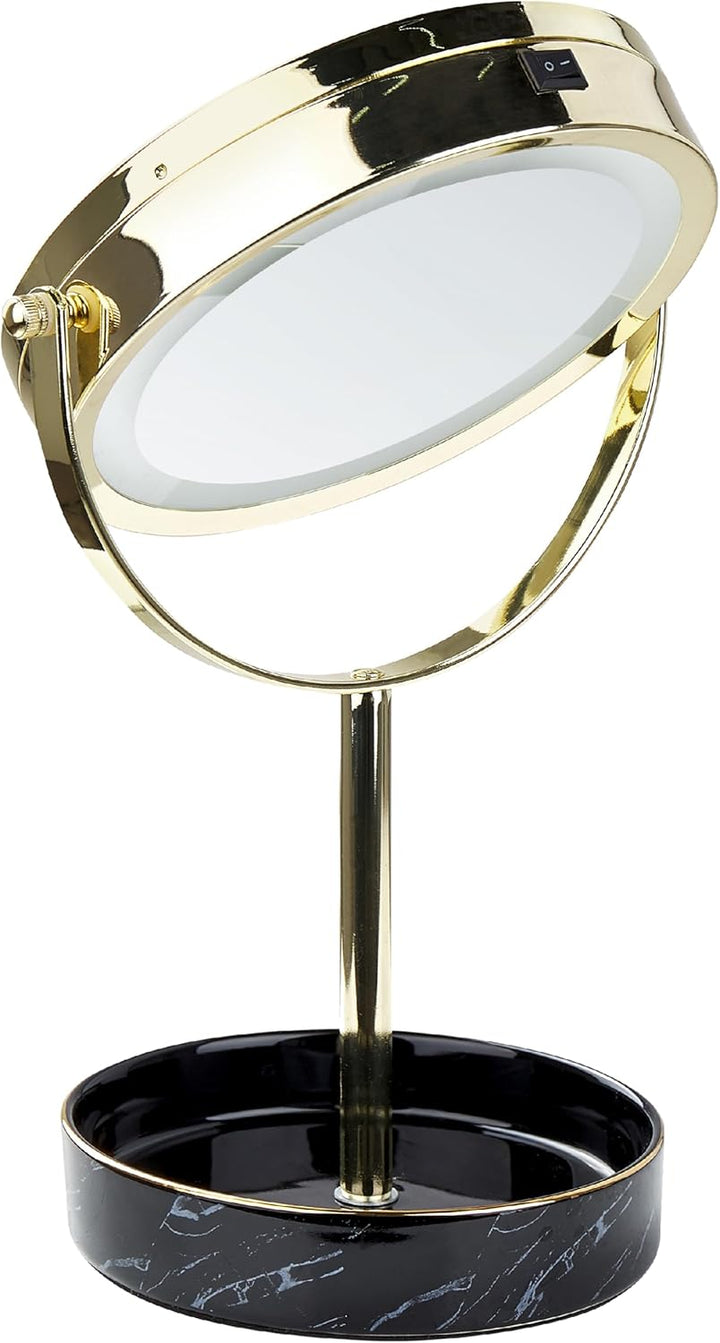 Kosmetikspiegel mit LED-Beleuchtung gold/schwarz ø 26 cm doppelseitig Savoie