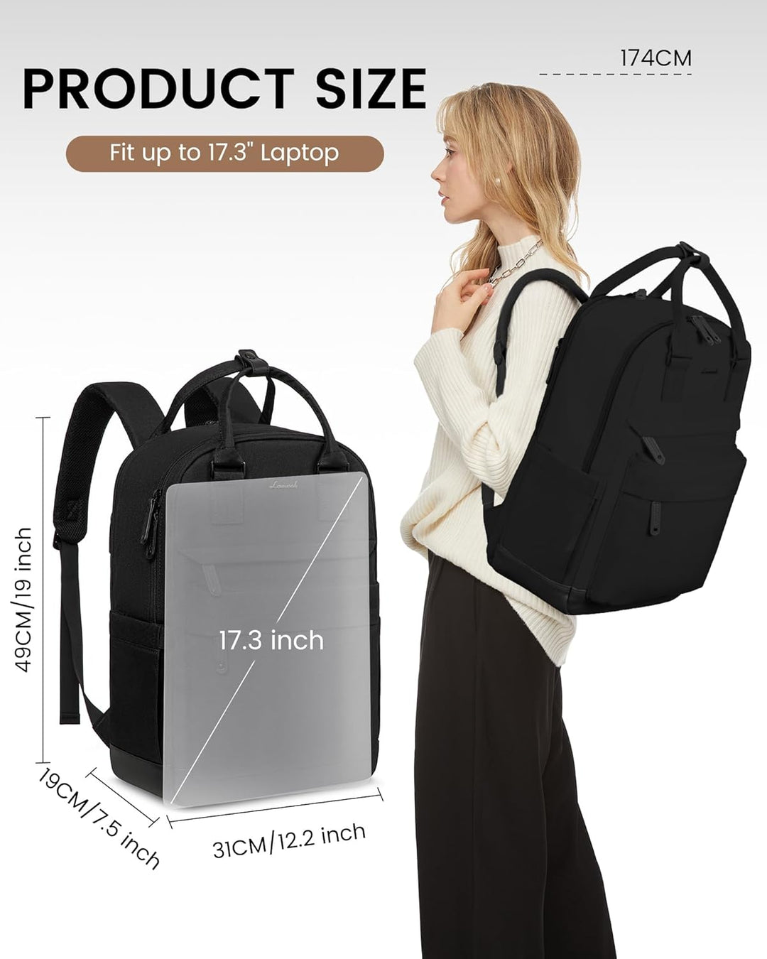LOVEVOOK Schulrucksack Teenager Mädchen, Schultasche Arbeitstasche Herren Damen mit 17 Zoll Laptop-F