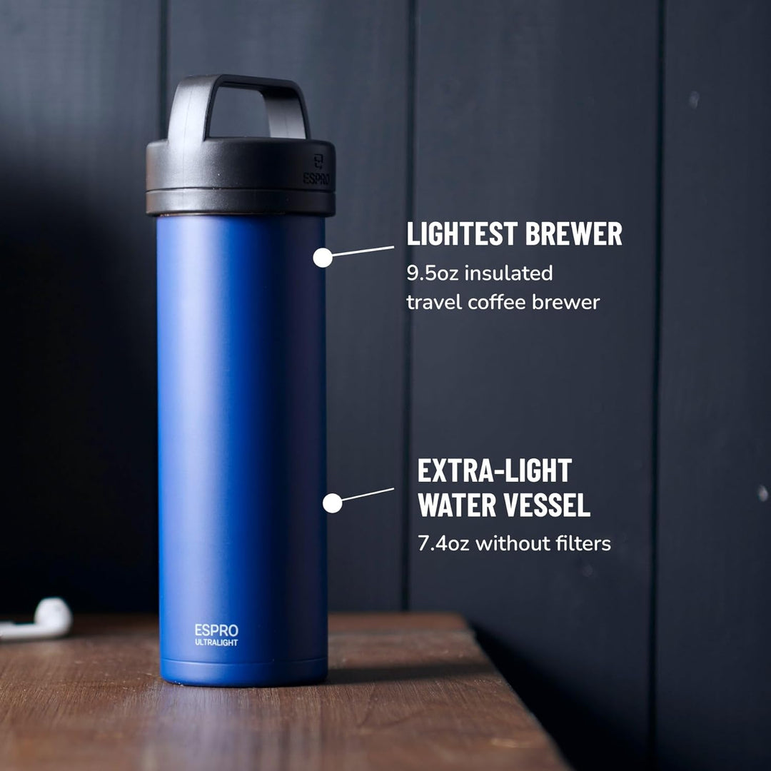 ESPRO Reise French Press Ultralight, Mini Coffee Maker mit Thermo-Funktion, 475ml, blau Blau ESPRO R