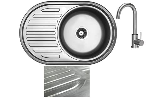 VBChome Einbauspüle mit Armatur 77x55 Satinstruktur Edelstahl Küchenspüle Spüle Ablagefläche Links A
