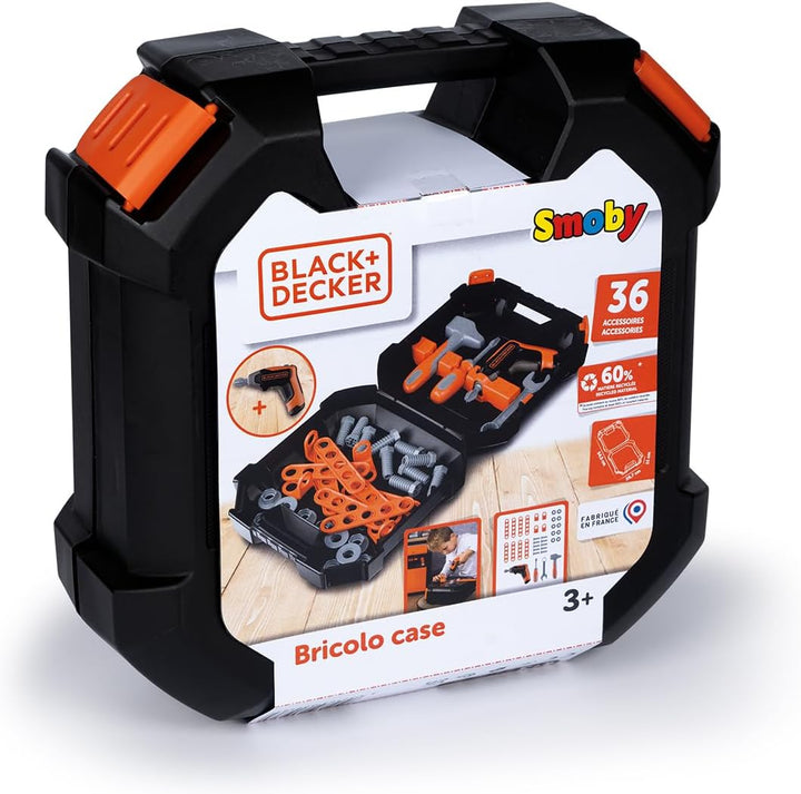 Smoby – Black+Decker Werkzeugkoffer für Kinder - 36 Zubehörteile: Werkzeuge, Akkuschrauber mit mecha