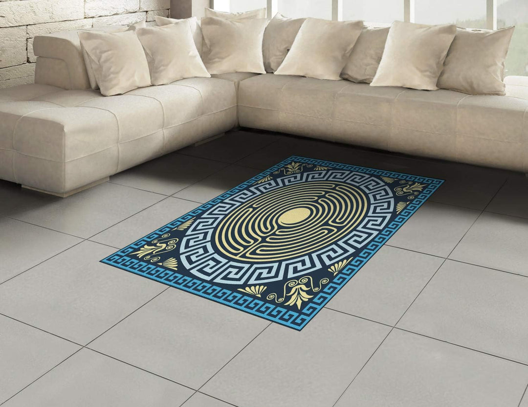 ABAKUHAUS Greek Key Teppich, Labyrinth, Flachgewebe Deko-Teppiche für das Wohn-,Schlaf-, und Essensz