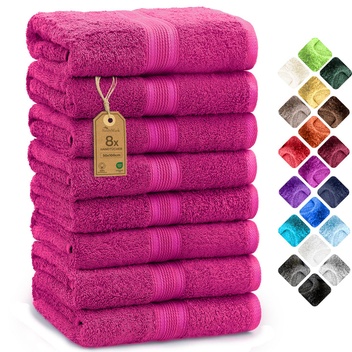 NatureMark 8er Pack Frottier Handtücher 50x100cm, 100% Baumwolle, Pink, 50 x 100 cm