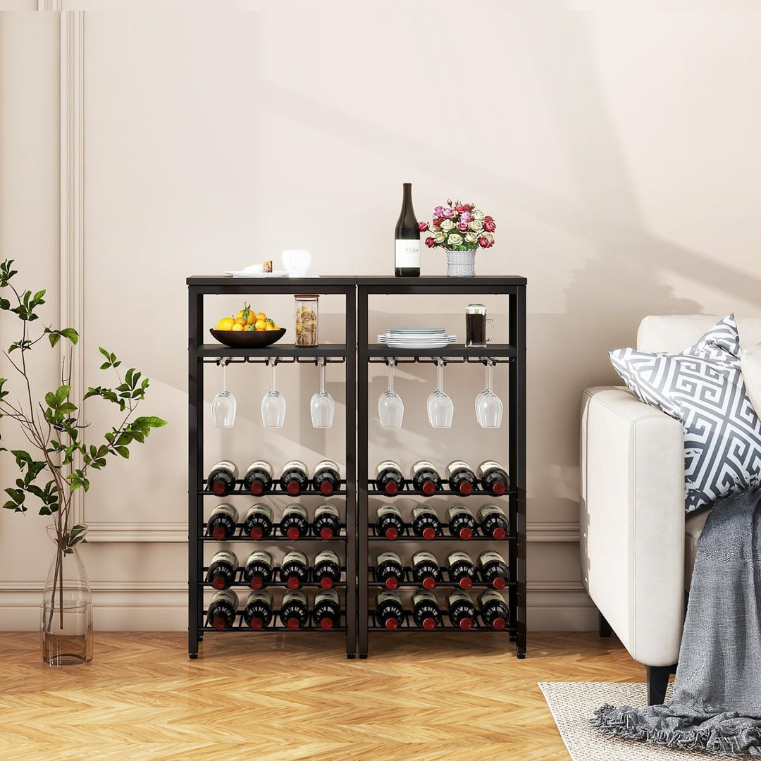 IBUYKE Weinregal für 16 Flaschen,Freistehendes Weinregal Metall mit Glashalter,Weinschrank Display,M