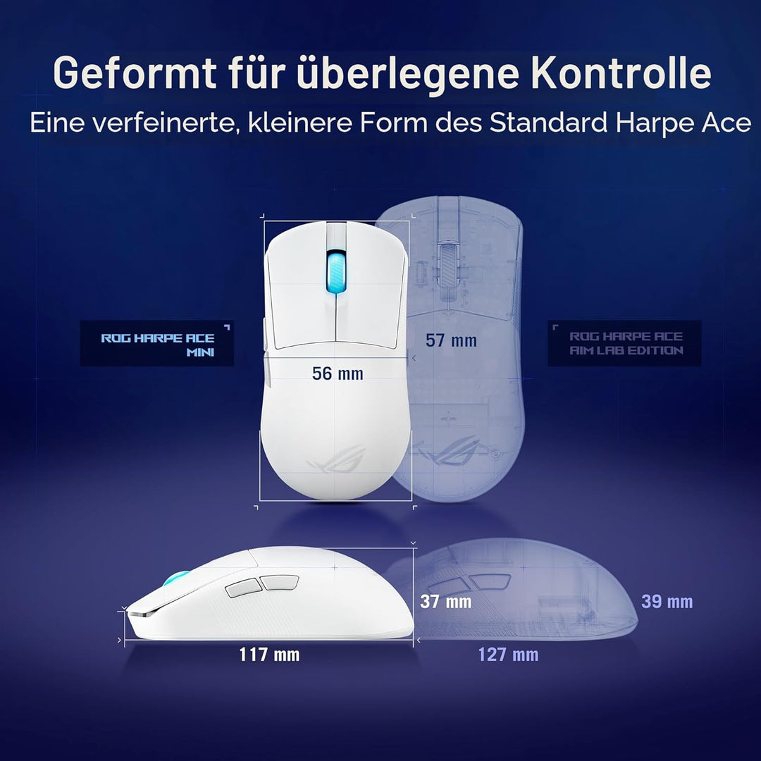 ASUS ROG Harpe Ace Mini White ultraleichte E-Sport Gaming Maus (49 Gramm, ROG Micro-Switches, SpeedN