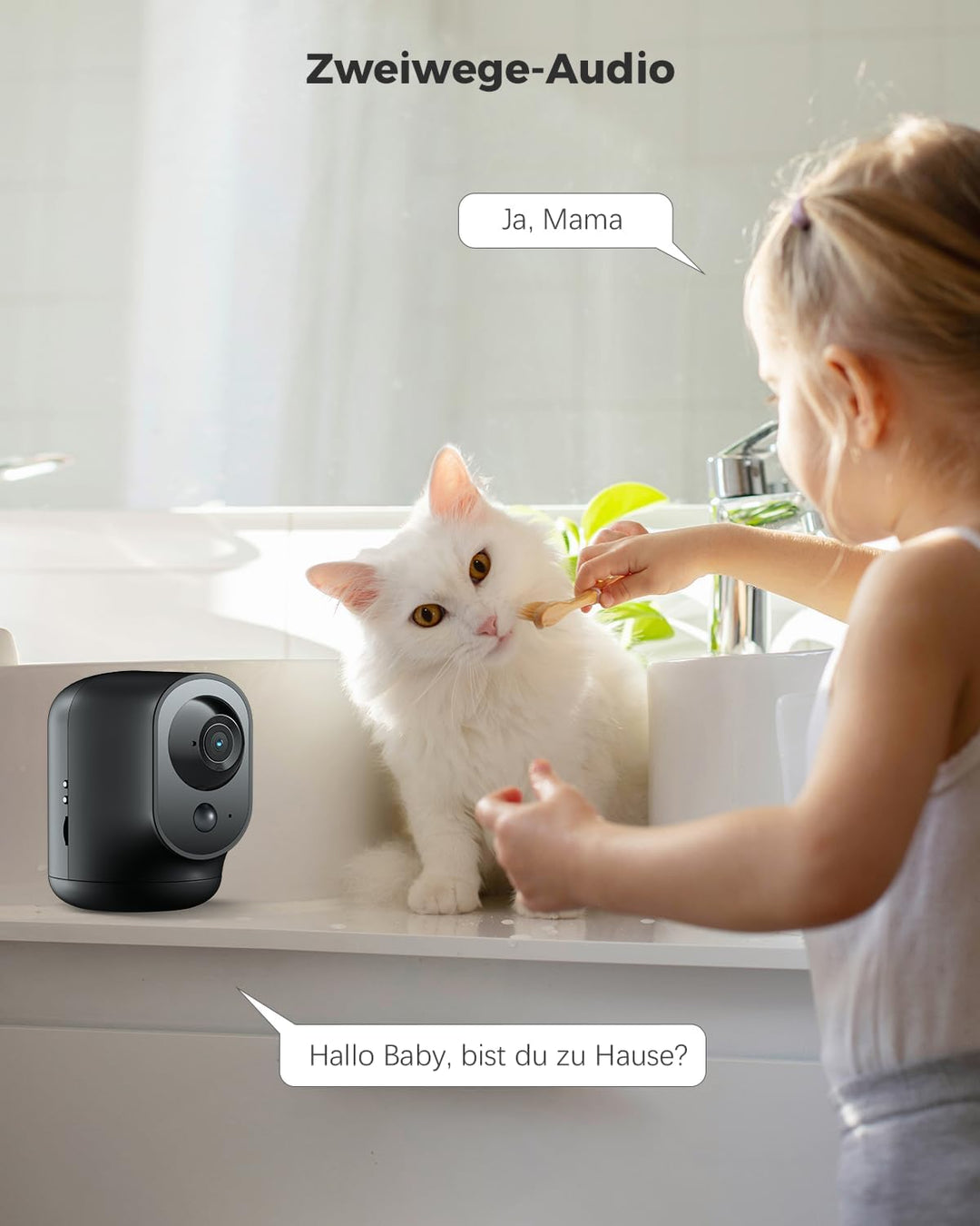 COCOCAM 2K Überwachungskamera Innen WLAN mit 5200mAh Akku, kabelloser 355°P 90°T, Baby Monitor Haust
