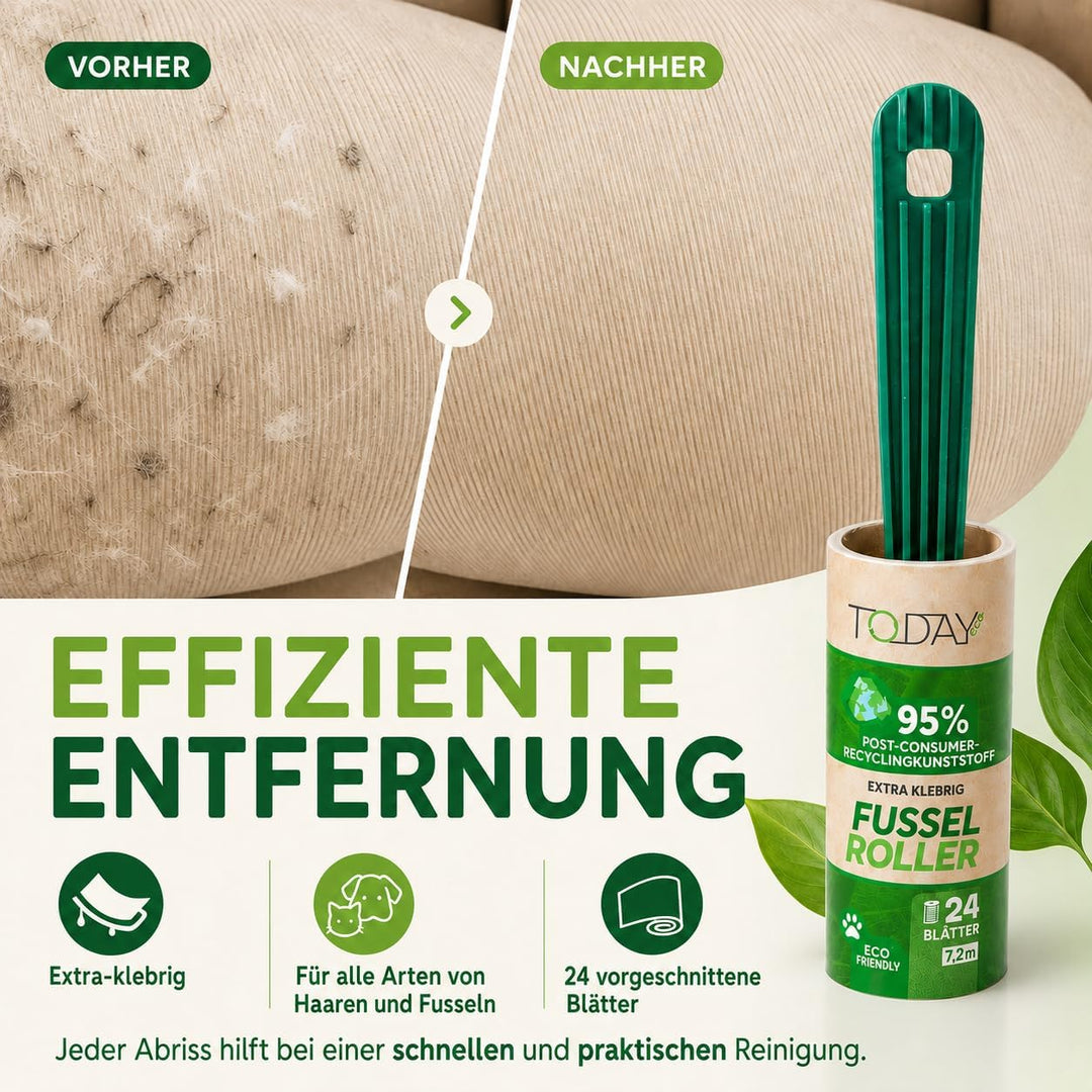 Today Eco - Fusselrolle 28 Rollen + Deckel + 2 Abroller 95% recyceltes Material - Fusselrolle Tierha