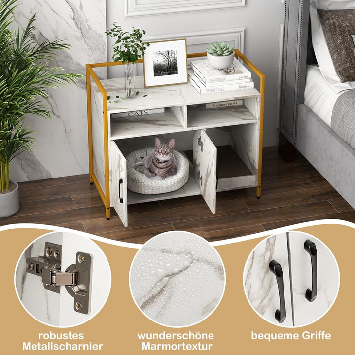 GOPLUS Katzenschrank, Katzentoilette mit Doppeltüren & stabilem Metallrahmen & Kratzbrett & 2 Fächer