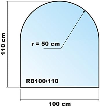 Rundbogen 100x110cm Glas schwarz - Funkenschutzplatte Kaminbodenplatte Glasplatte (Schwarz RB100x110