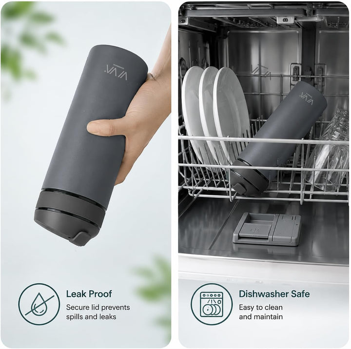 VIVA Recharge Thermobecher to go, Edelstahl, Tee-Sieb, 0,46 l, Grau | Doppelwandig isolierter Edelst
