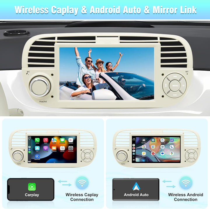 Android 13 Autoradio für FIAT 500 (2007–2015) | 7-Zoll-IPS-Touchscreen mit wasserdichter HD-Rückfahr
