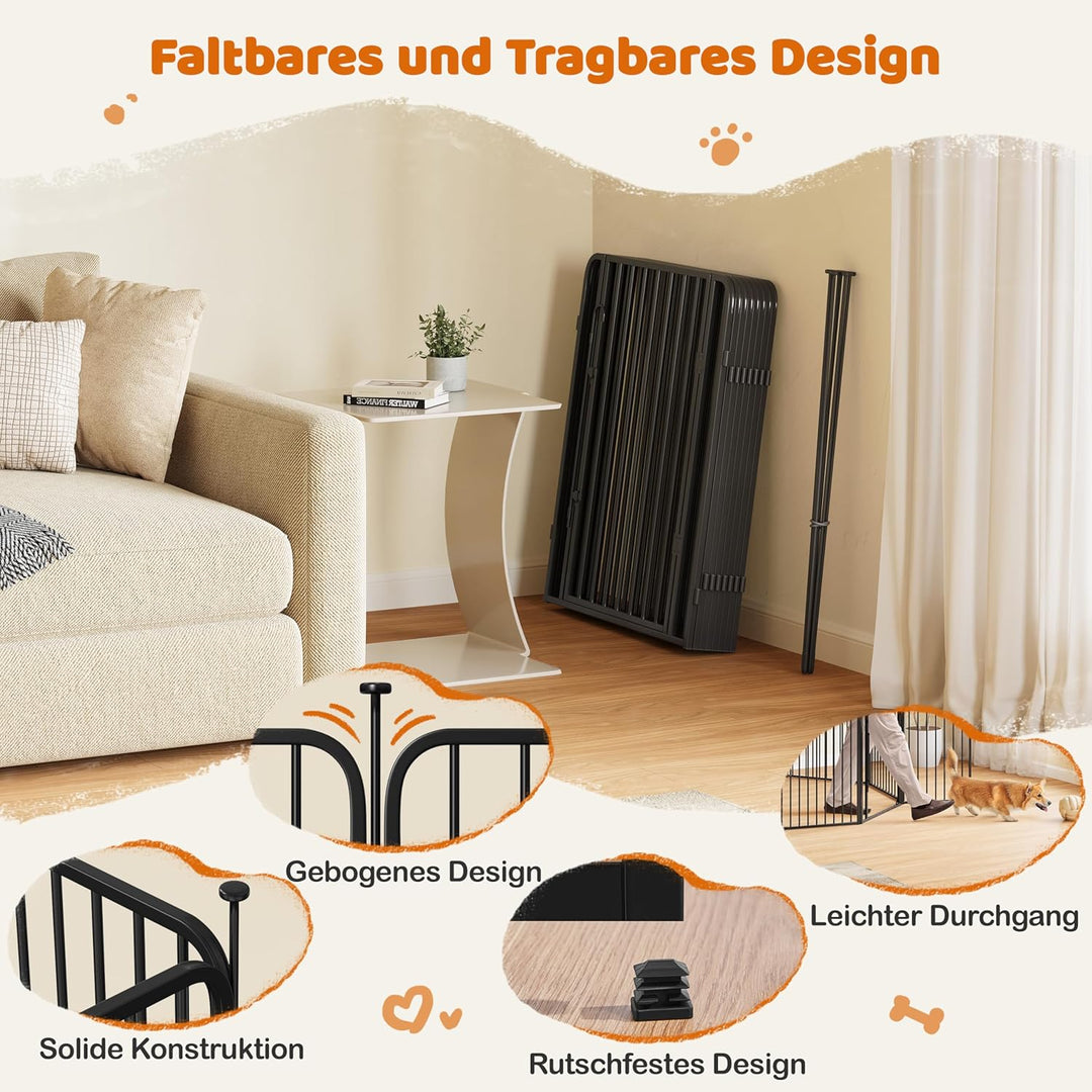 Yaheetech Welpenauslauf 24-teilig 80cm hoch, Welpenlaufstall mit integriertem Schloss, Geräuscharme