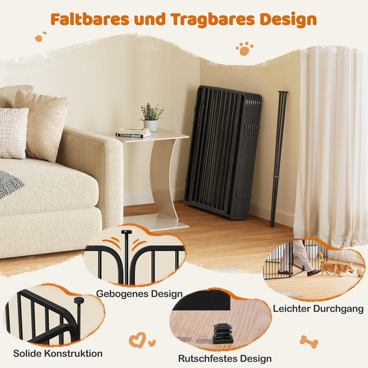 Yaheetech Welpenauslauf 24-teilig 80cm hoch, Welpenlaufstall mit integriertem Schloss, Geräuscharme