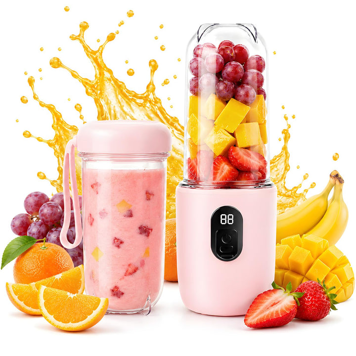 Tragbarer Mixer Smoothie Maker, 500 ml Mixer Smoothie Maker to Go mit Digitalanzeige, 16-Blatt Tragb