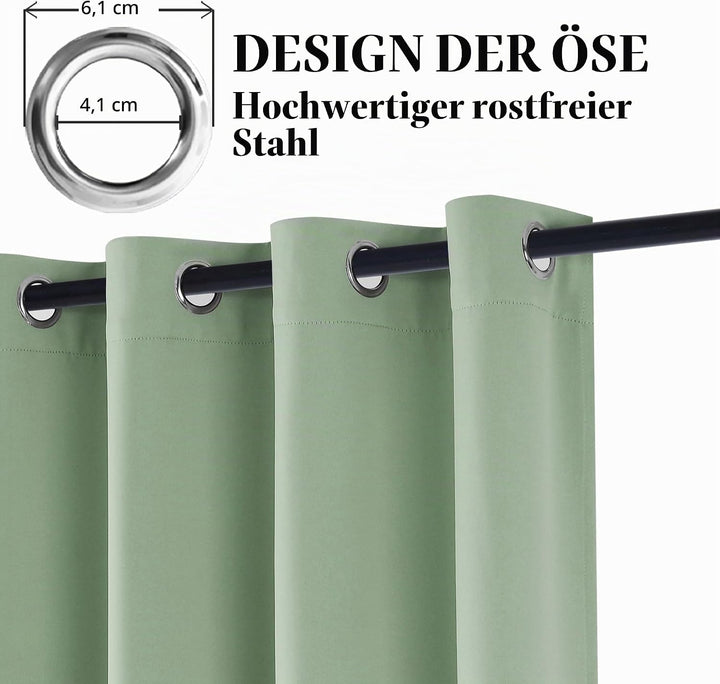 Hiasan Verdunklungsvorhänge Gardinen mit Ösen,Salbeigrün Blickdicht Vorhänge,2 Stück,140 x 175 cm (B