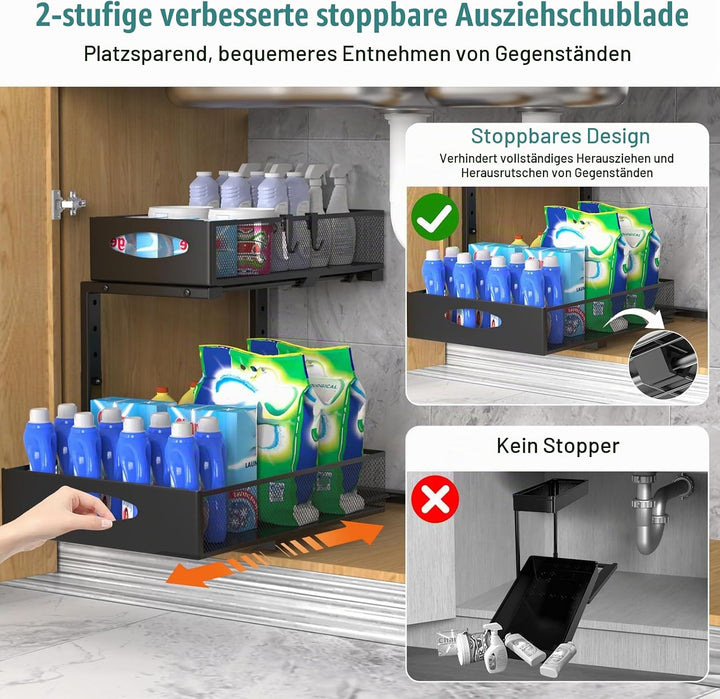 Housolution Spülschrank Organizer Ausziehbar, 2 Etagen Metall Unter Waschbecken Regal Spülenuntersch