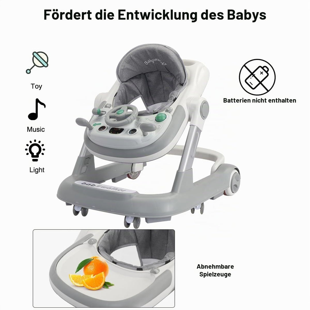 Lauflernhilfe 2-in-1: Schiebewagen für Kleinkinder mit Abnehmbarem Esstablett und Musik-Spielbrett (