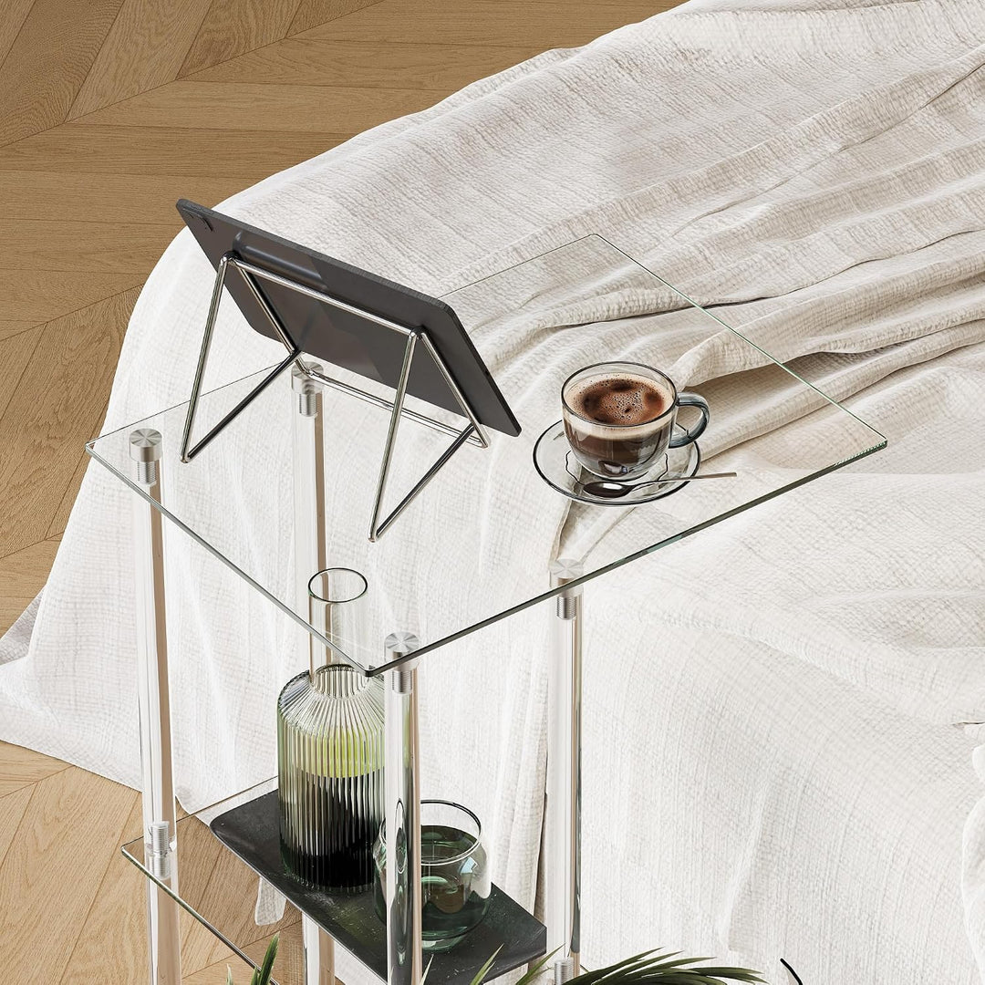 C-förmiger Beistelltisch Glas Transparent Rollbar Sofa Side Table LET525TR | Transparenter glastisch