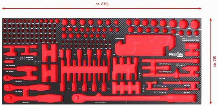 Mephisto Werkzeugeinlage Werkzeug Set Pro Line Werkstattwageneinlage mit Nuss-Ratschen-Set, Innensec