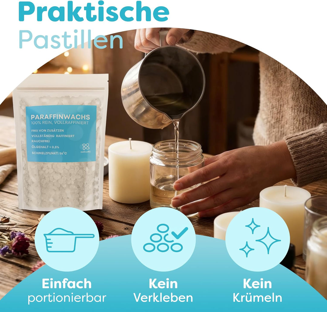 molinoRC Kerzenwachs - 5kg REIN WEIssES Paraffinwachs für Kerzen - Qualität aus Deutschland - Kerzen