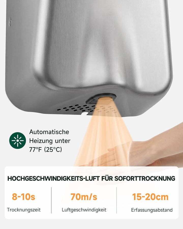 anydry IronStorm 2815 Gewerblicher Händetrockner mit HEPA-Filter - 1600W berührungsloser Sensor, 7-1