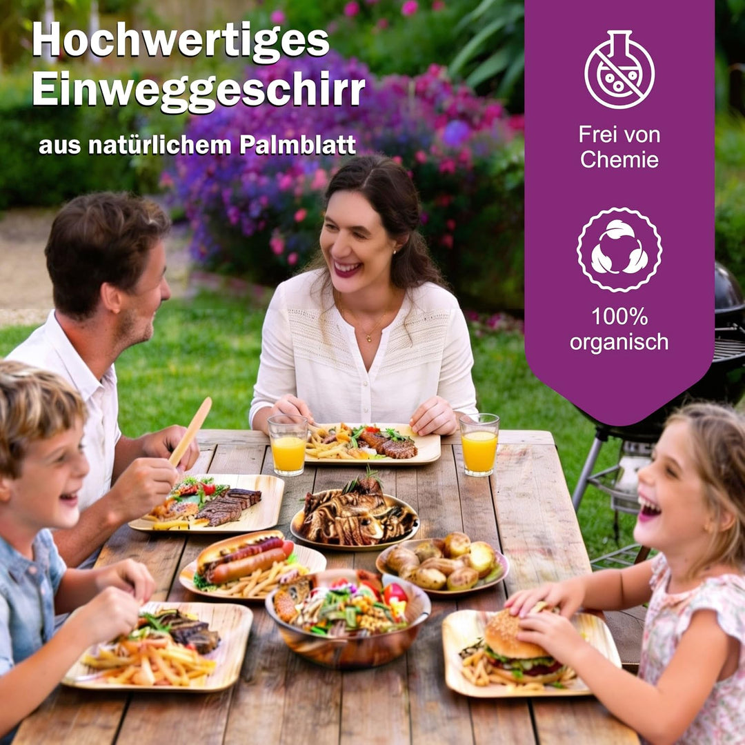 Waipur Bio Palmblatt-Teller - 200 Teller rund gross Ø 25 cm - Premium Einweg Geschirr kompostierbar