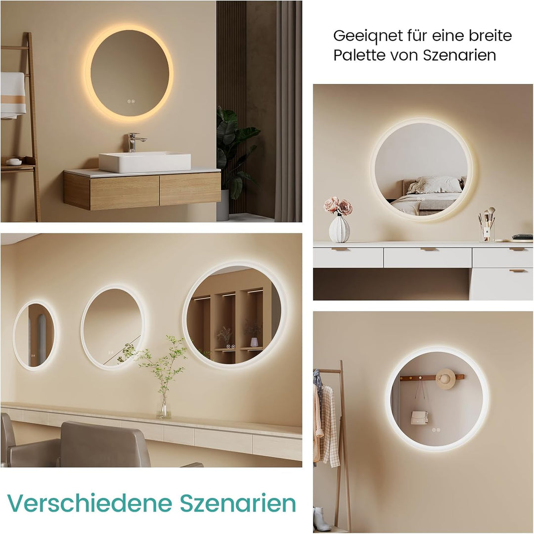 EMKE Badspiegel Rund mit Beleuchtung 70cm Durchmesser Runder Spiegel mit Touchschalter, Beschlagfrei