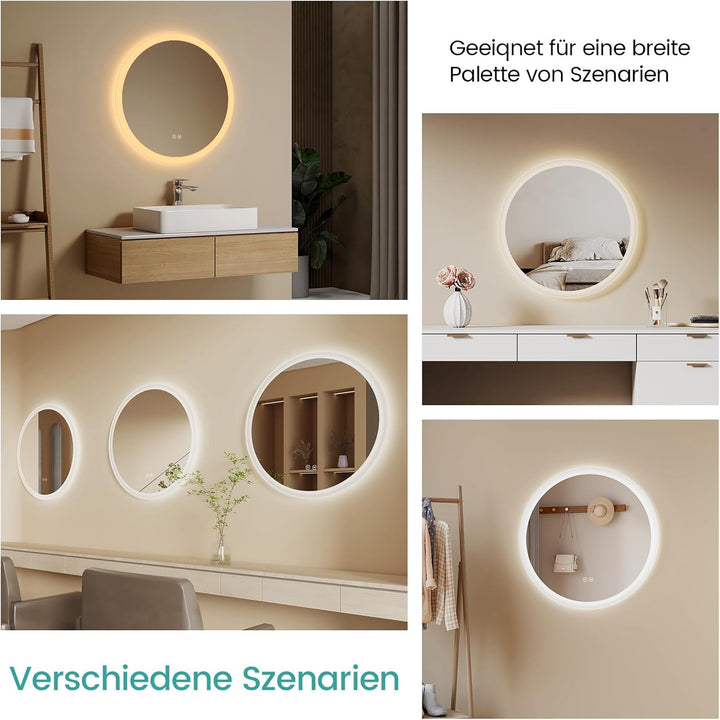 EMKE Badspiegel Rund mit Beleuchtung 70cm Durchmesser Runder Spiegel mit Touchschalter, Beschlagfrei
