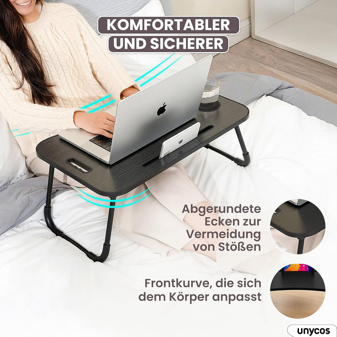 unycos - Klappbarer Laptoptisch, Betttablett, Leseständer, Computertisch, Frühstückstablett, Beistel